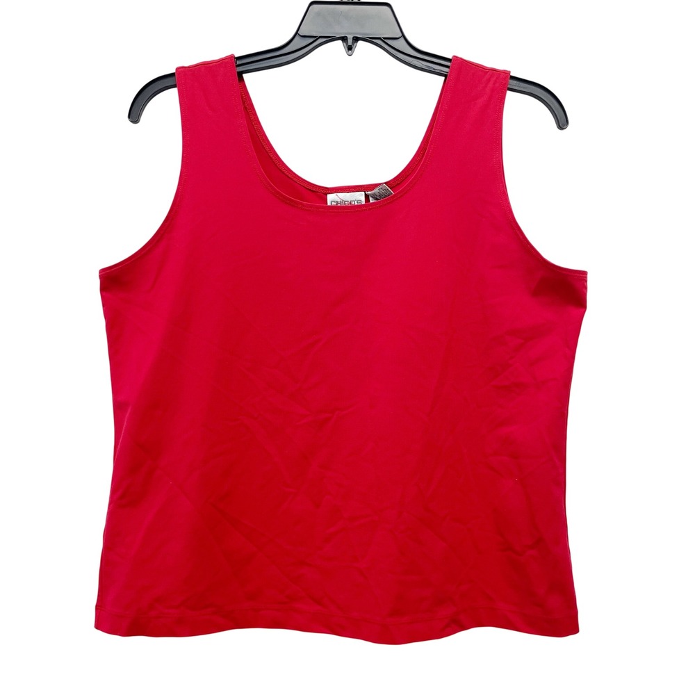 Chicos Women's Red Nylon Spandex Stretch Scoop Neck Tank Top Size 3, XL